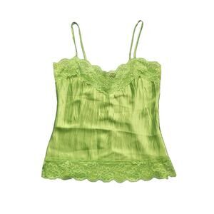 Vintage Y2k Wet Seal Lace Trim Satin Cami Top Size S Neon Green Fairy Rave